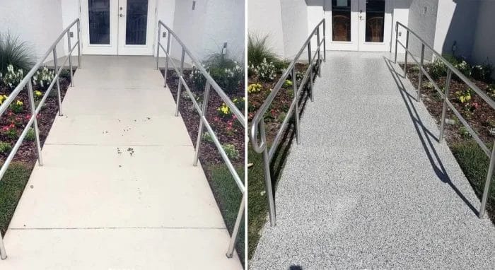 Smooth and shiny polished concrete floor in a Naples, FL home with sunlit natural light reflecting off the surface.