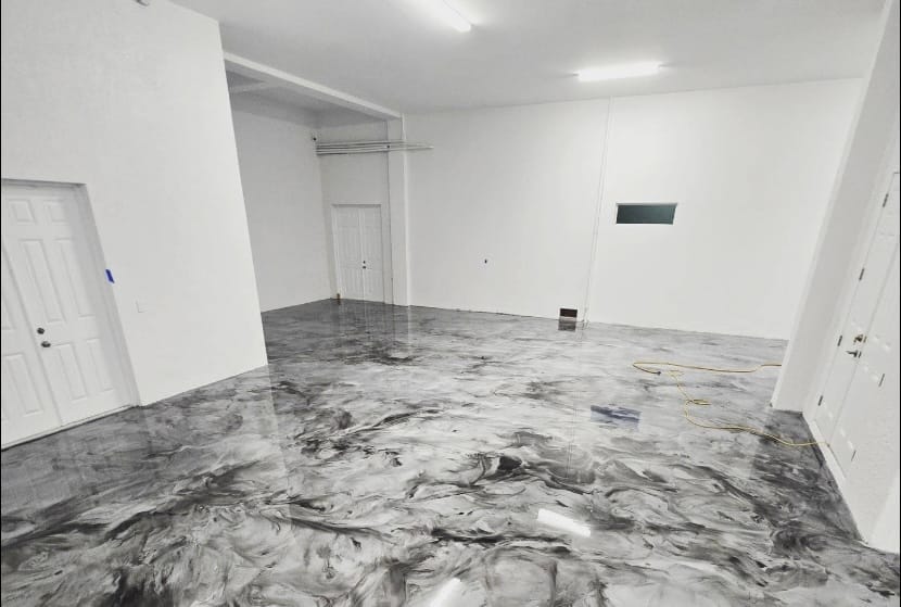 Metallic epoxy floor coating system designed for durability and high-end interiors in Collier County Florida.