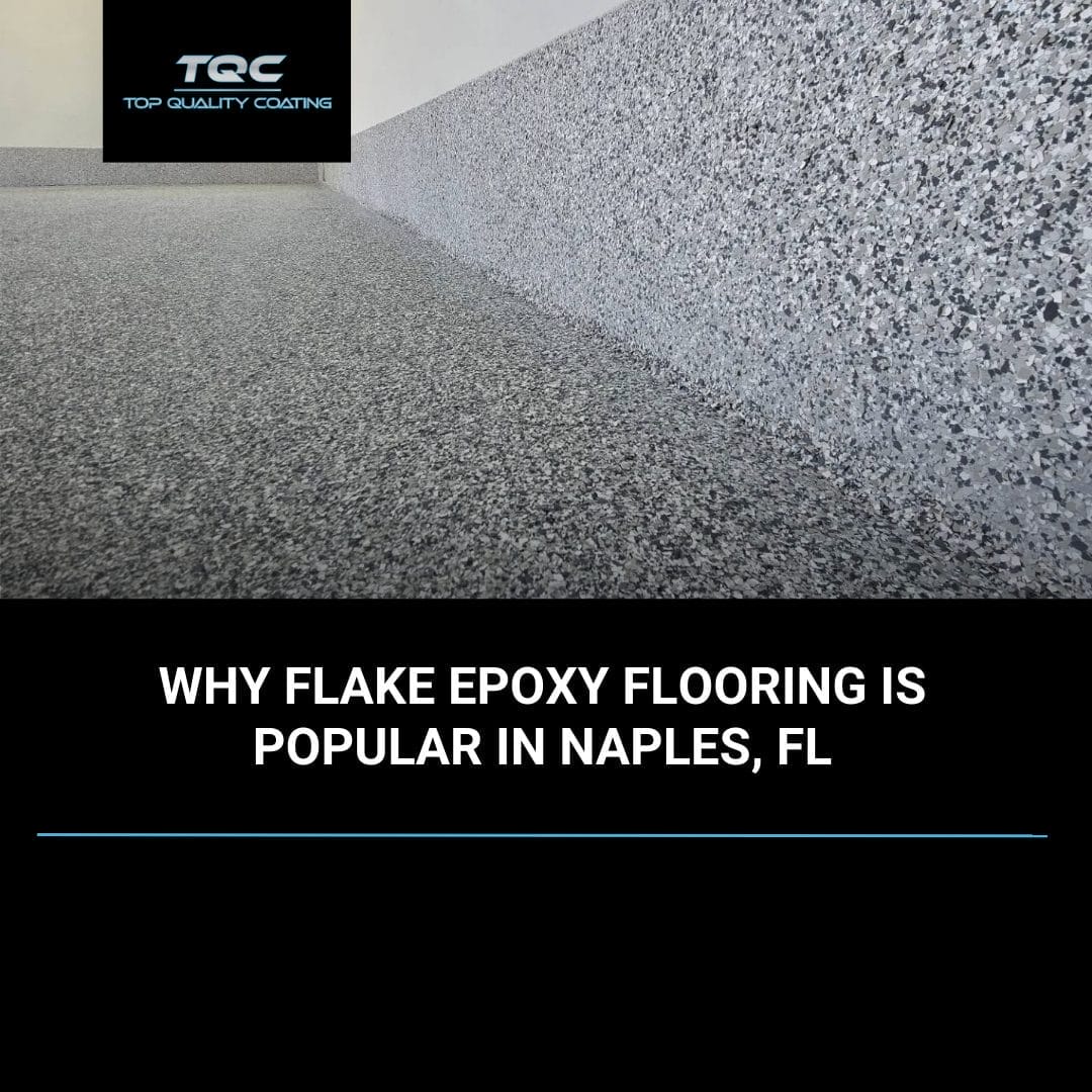 Flake epoxy flooring installed in a Naples, FL garage with colorful, durable, slip-resistant surface