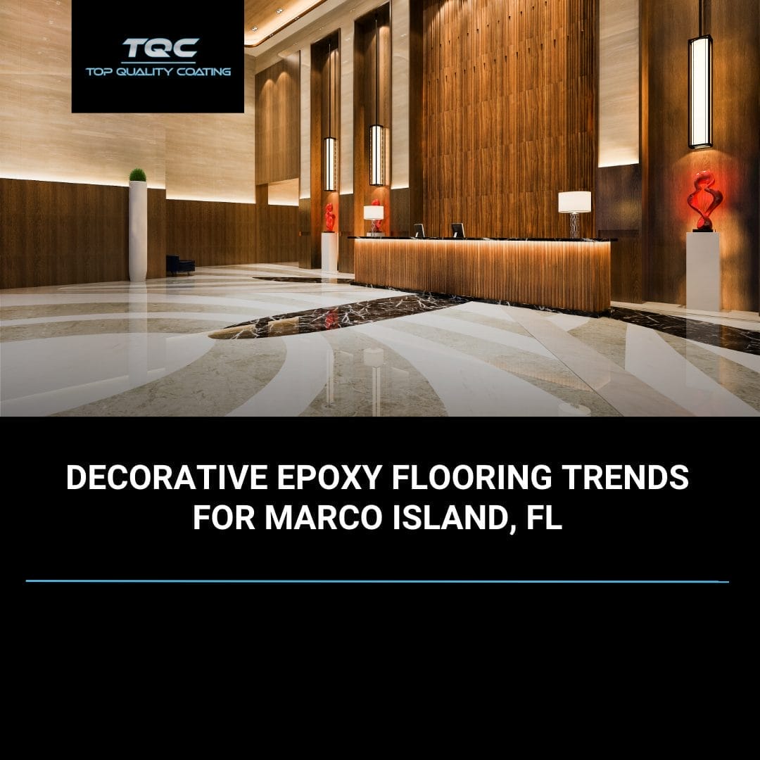 Decorative epoxy flooring in Marco Island FL with coastal-inspired design.
