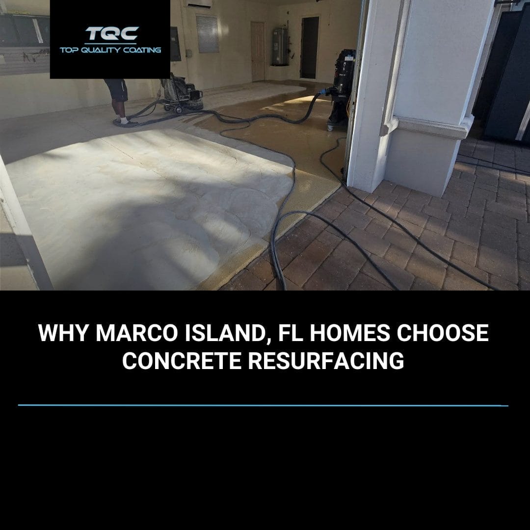 Concrete garage being resurfaced in Marco Island, FL by Top Quality Coating.