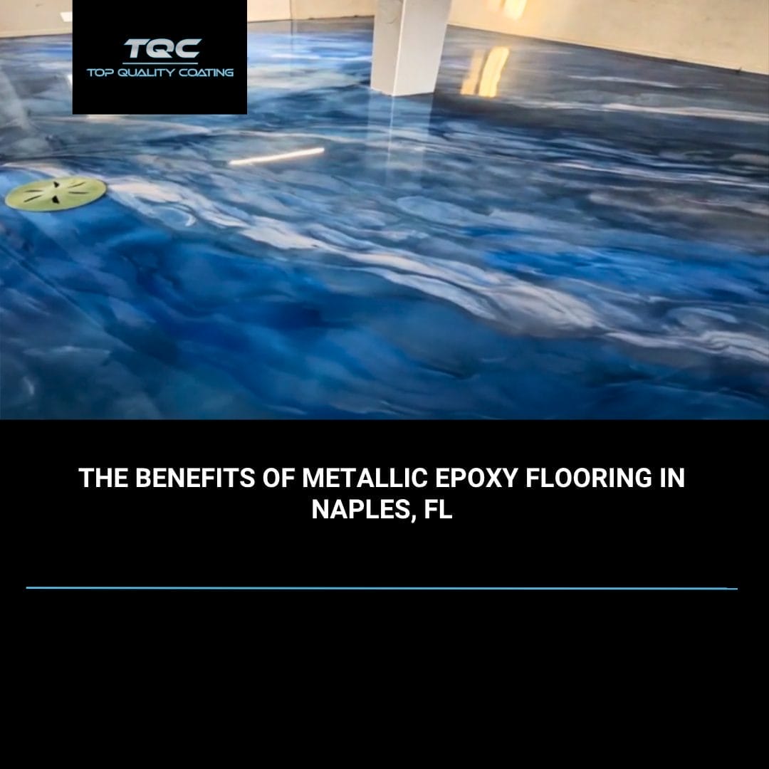 A luxurious metallic epoxy floor installed by Top Quality Coating in Naples, Florida, featuring a reflective marble-like swirl pattern ideal for high-end residential and commercial interiors.