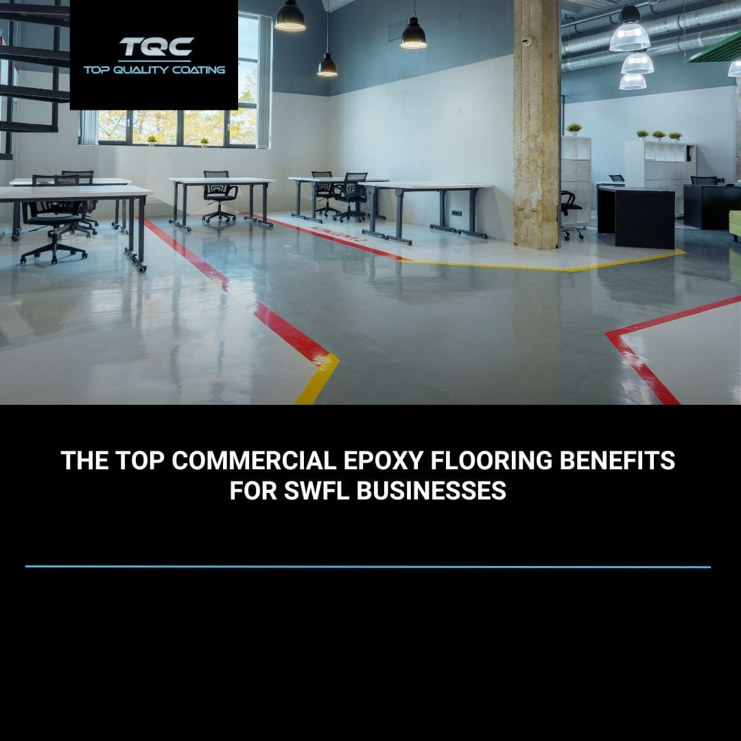 Commercial-grade epoxy flooring installed in a Naples, FL auto shop with a high-gloss, durable finish.