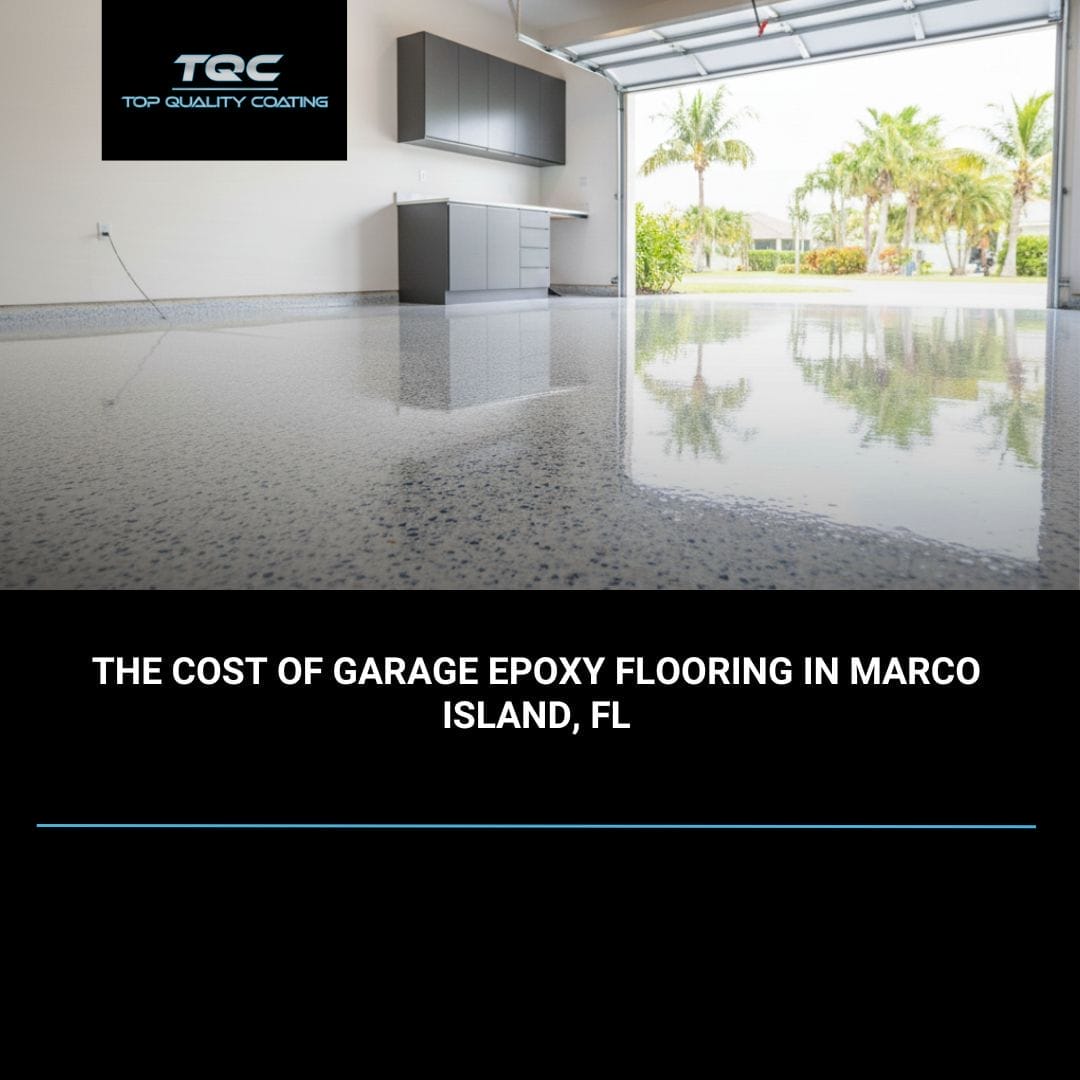 Epoxy garage flooring installation in Marco Island, Florida by Top Quality Coating with a flake finish.