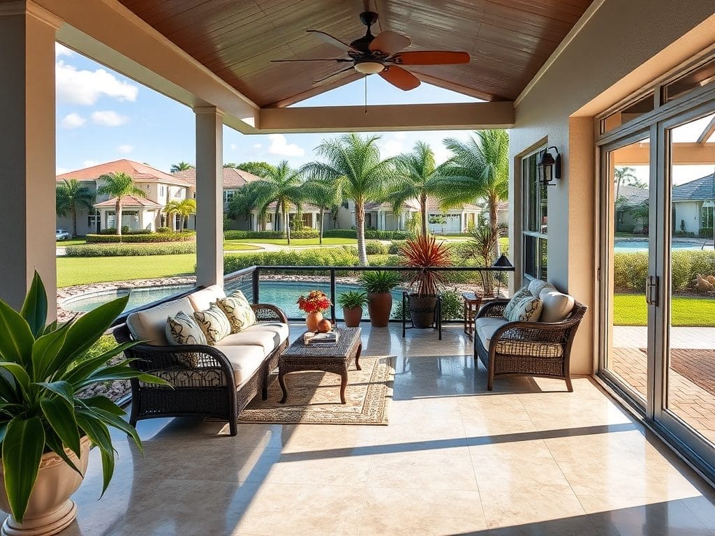 Lanai with professionally installed epoxy flooring in Naples, FL.