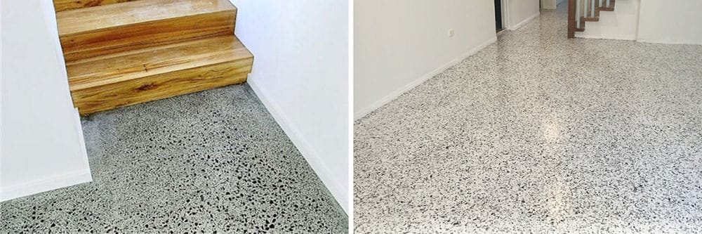 Side-by-side comparison of epoxy flooring and concrete polishing by Top Quality Coating in Southwest Florida