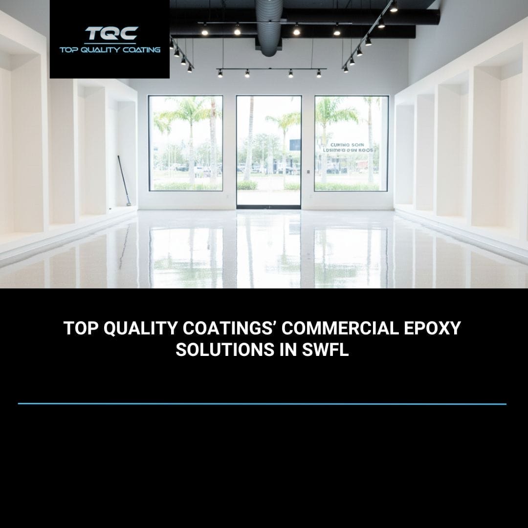 Residential garage epoxy floor coating with decorative blue flake finish in a Naples FL home.