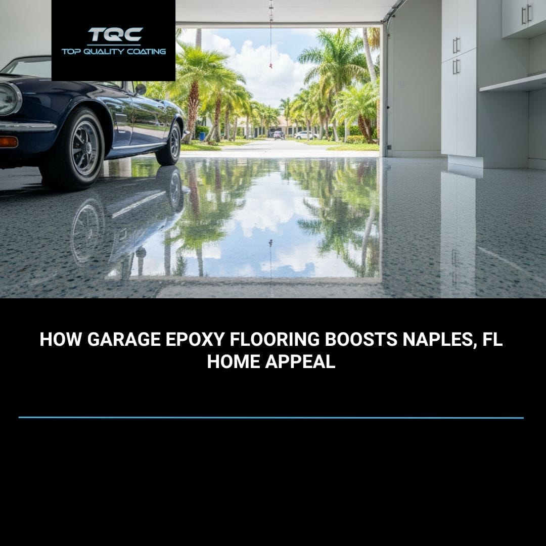 High-gloss flake epoxy garage floor installation in Naples FL boosting residential home value.
