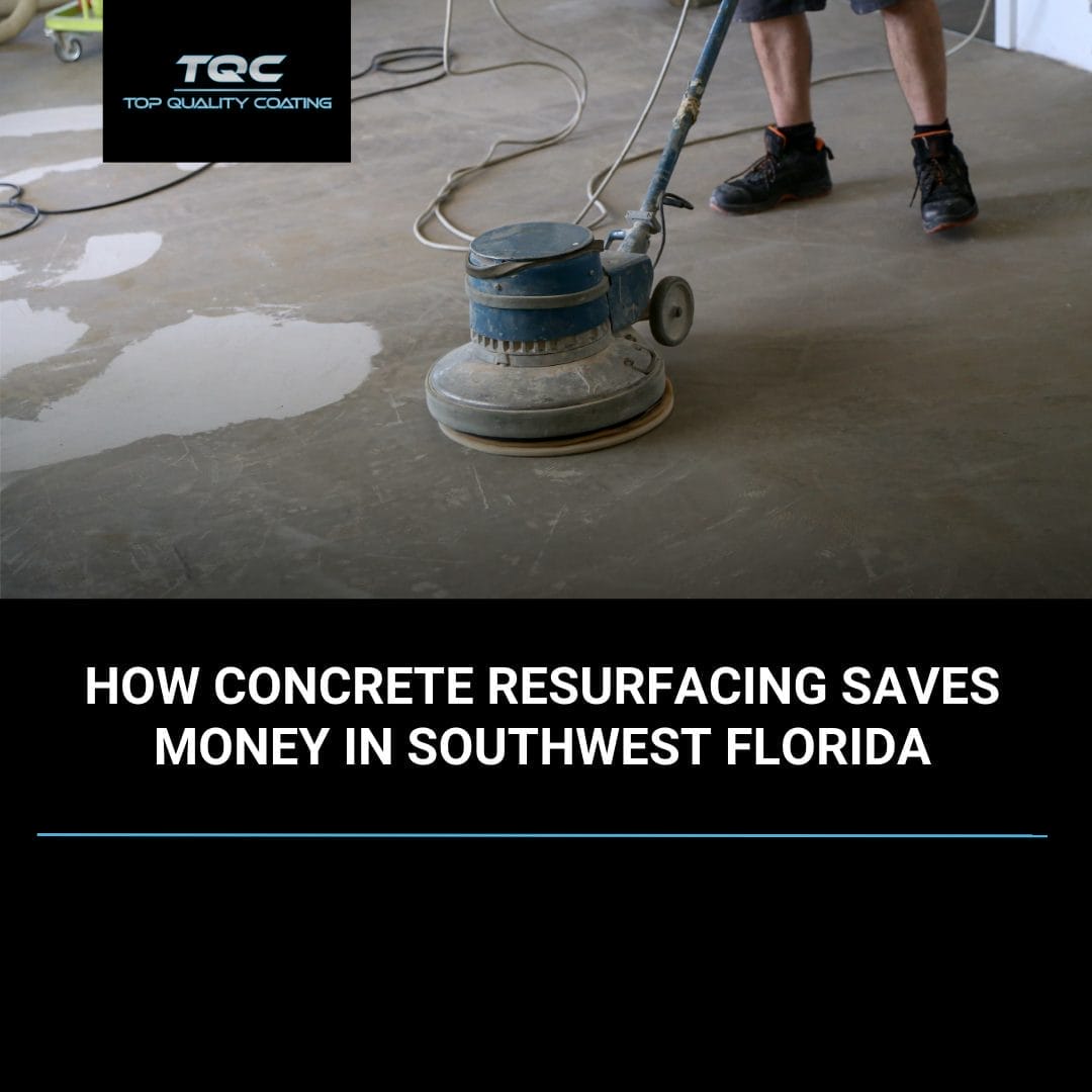 Concrete resurfacing in Southwest Florida driveway with a fresh epoxy coating finish.