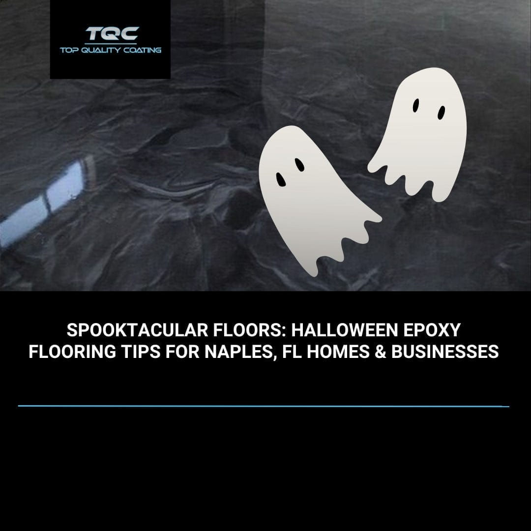 Halloween-themed epoxy flooring in Naples, FL, featuring durable, slip-resistant surfaces for home or business.