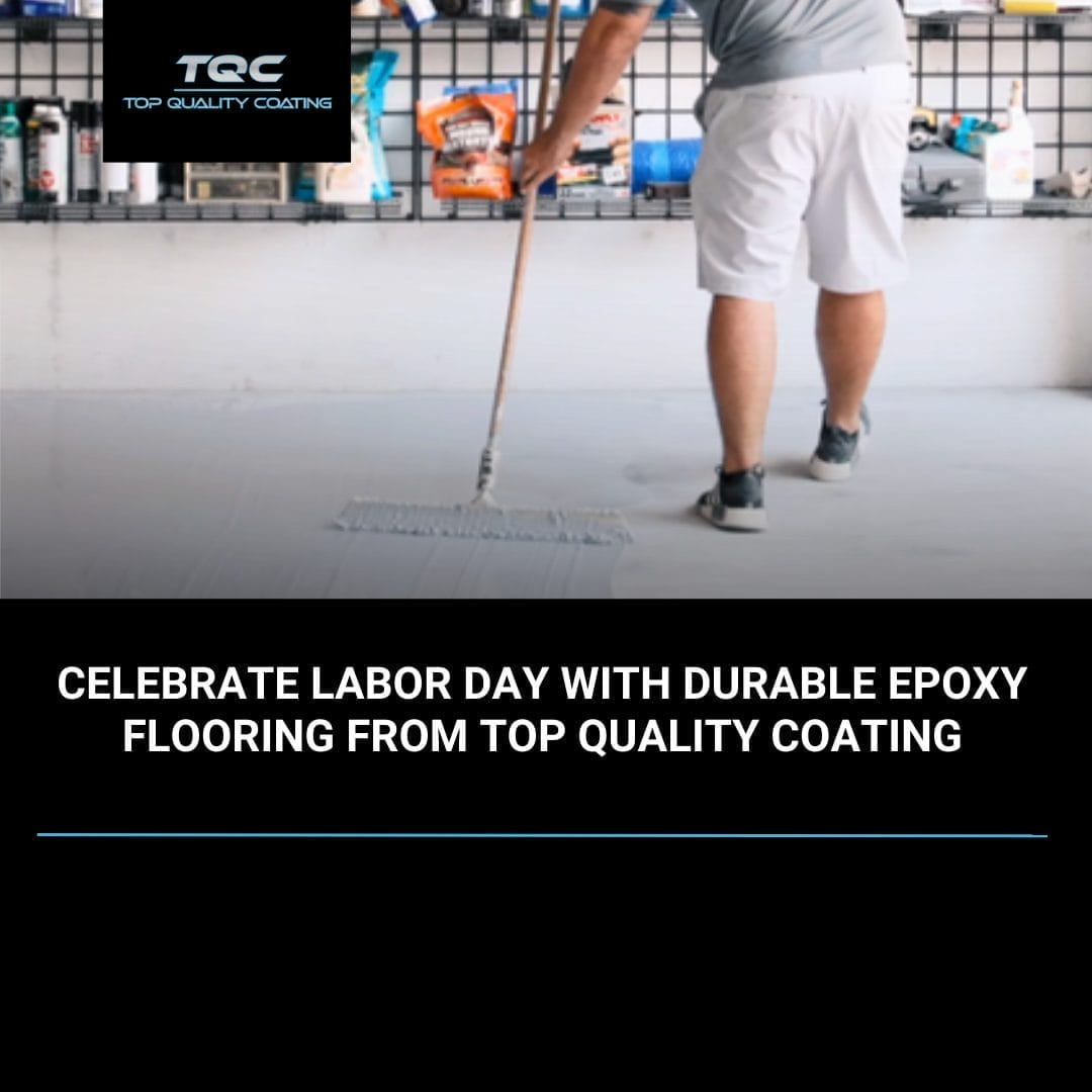 Top Quality Coating team installing epoxy flooring in a Naples, FL garage on Labor Day weekend