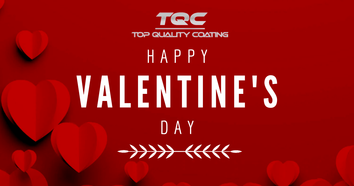 Top Quality Coating Valentine's Day graphic featuring logo and epoxy/concrete flooring services for homes and businesses in Southwest Florida.